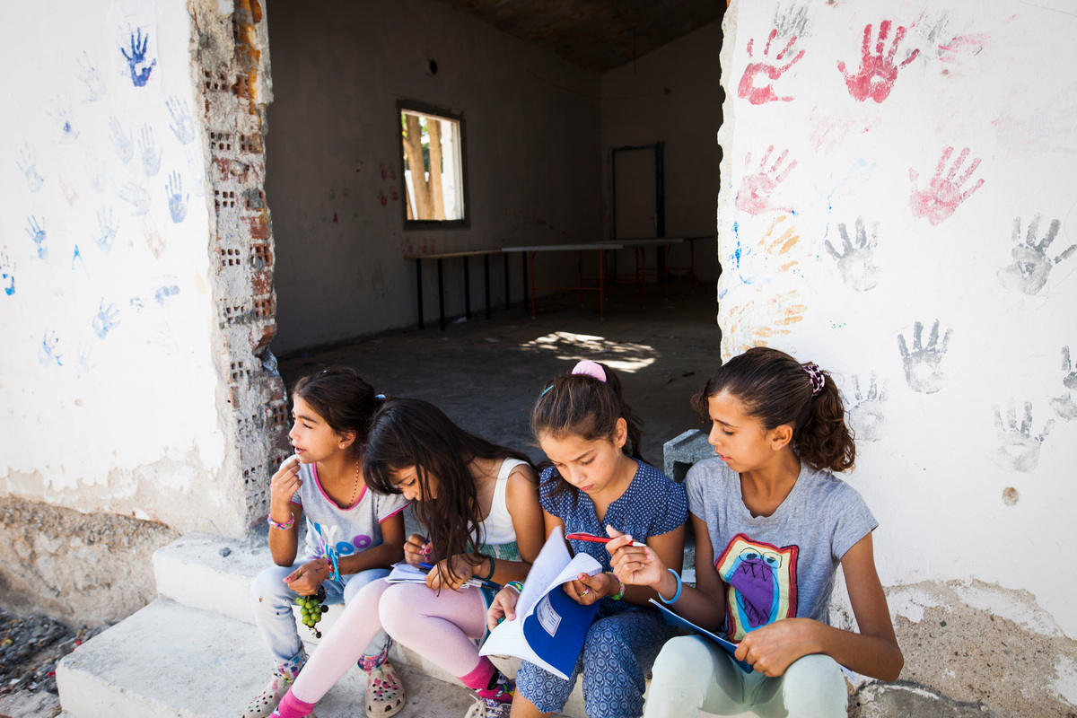 Greece. Syrian children at Lagkadikia refugee camp