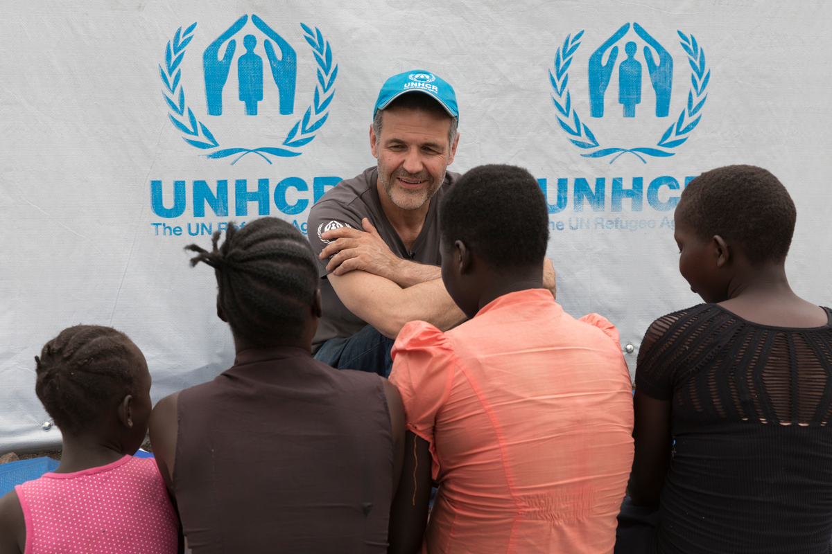 Uganda. UNHCR Goodwill Ambassador Khaled Hosseini meets South Sudanese unaccompanied child refuges in Imvepi refugee settlement