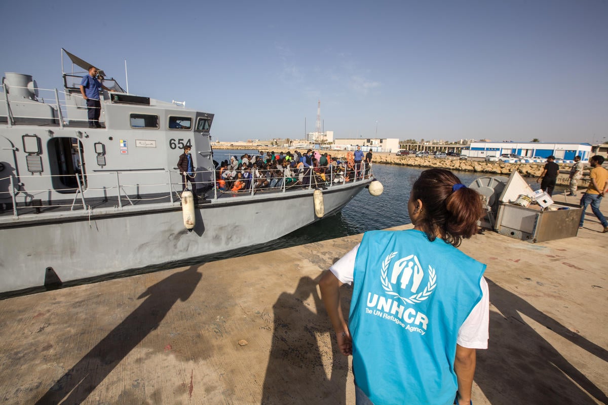 Libya. Intercepted refugees and migrants arrive in Tripoli