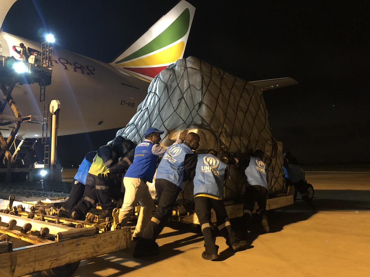 Mozambique. A plane carrying UNHCR relief items for survivors of the Cyclone Idai landed in Maputo.