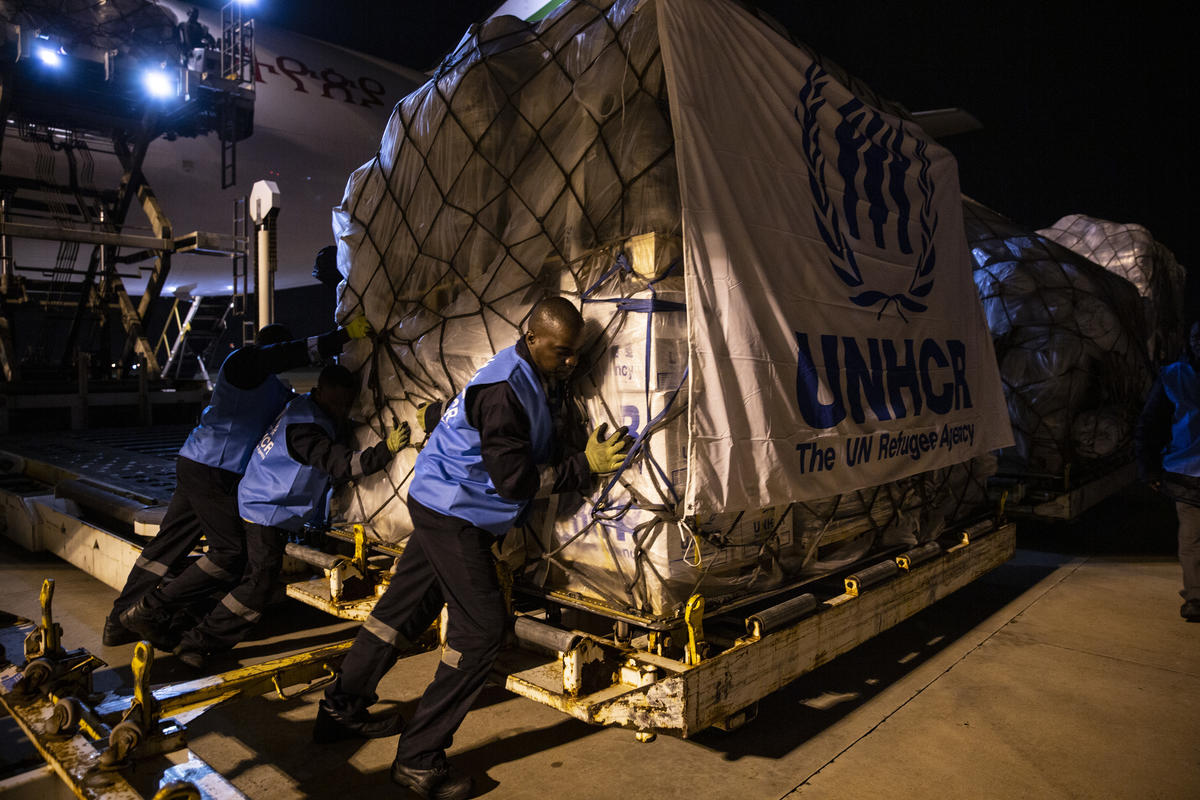 Mozambique. First UNHCR relief flight lands