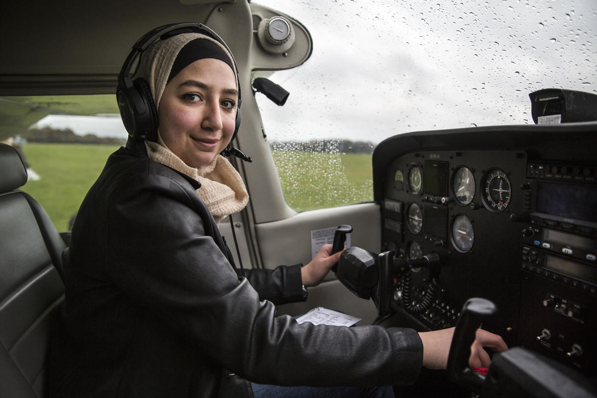 United Kingdom. Young Syrian refugee learns to fly