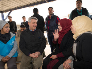 Jordan. UN High Commissioner for Refugees visits Syrian refugees at Employment Office in Zaatari camp