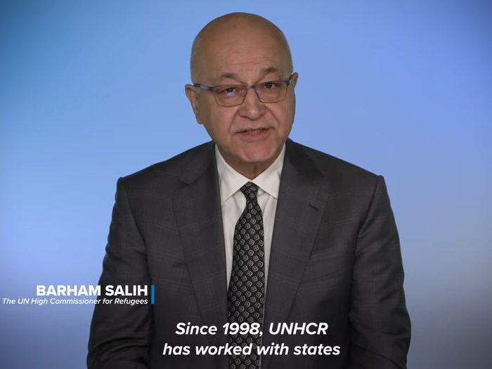 Thumbnail image of Barham Salih, UN High Commissioner for Refugees, from a video.