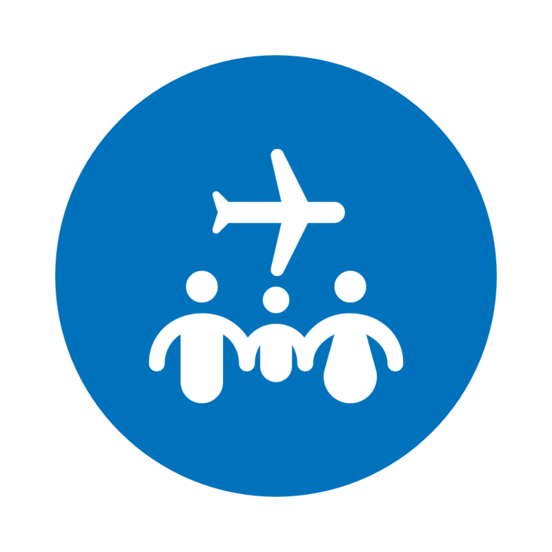 An icon of a plane and a family