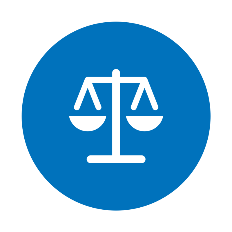 An icon of a set of scales to represent justice 