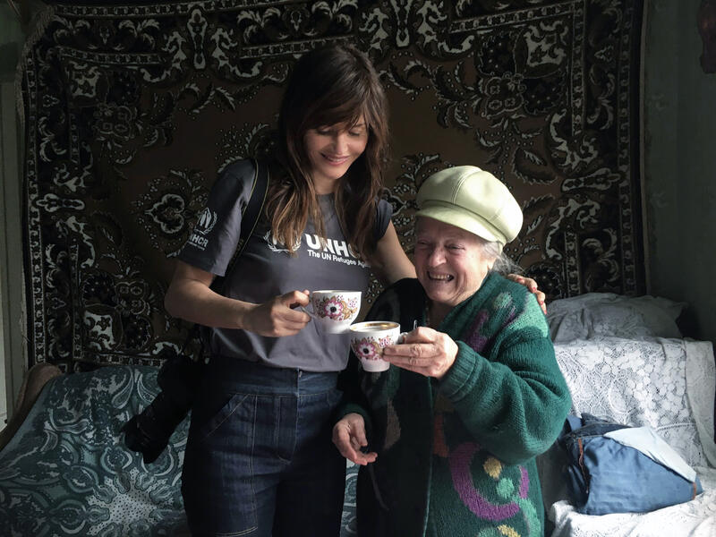 UNHCR High Profile Supporter Helena Christensen meets internally displaced older people in Ukraine
