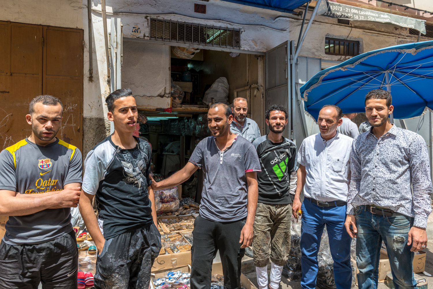 A Syrian refugee and a shoemaker in his thriving workshop in Casablanca after winning a first prize for the most successful enterprising refugee project