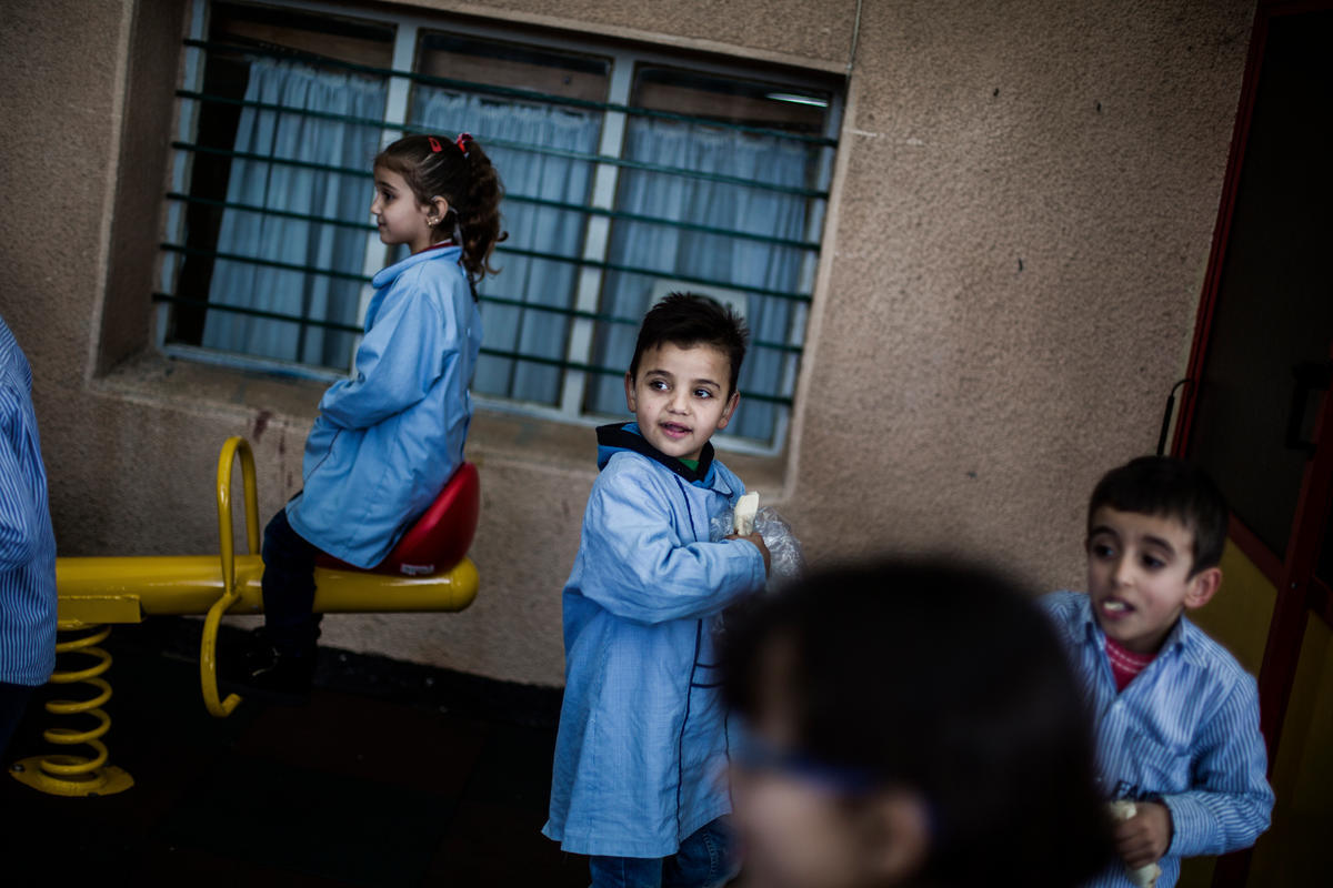 Mohammad plays with his classmates at the Father Andeweg Institute for the Deaf (FAID) on the outskirts of Beirut in Lebanon.