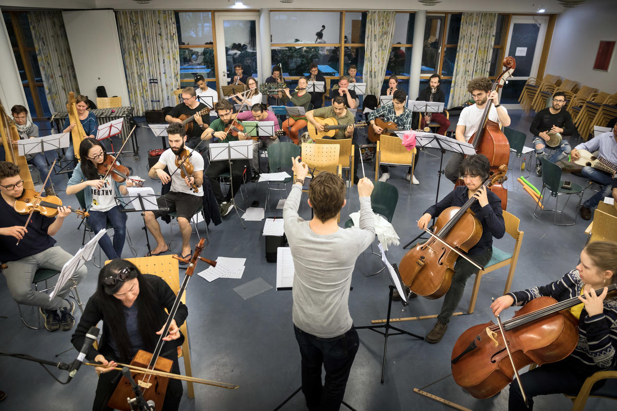 Germany. Bridges, a Frankfurt-based orchestra of international musicians, a number of whom are refugees from Syria, Iran, Afghanistan and Eritrea