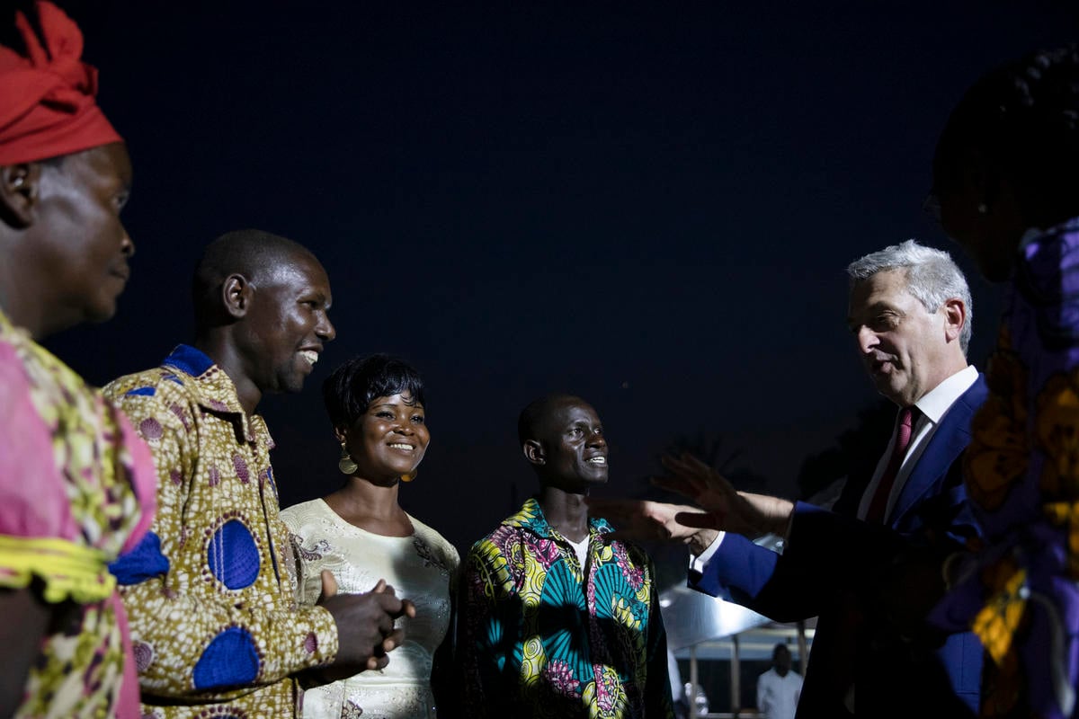 Central African Republic. The UN High Commissioner for Refugees listens to a returnee arriving in the Central African Republic