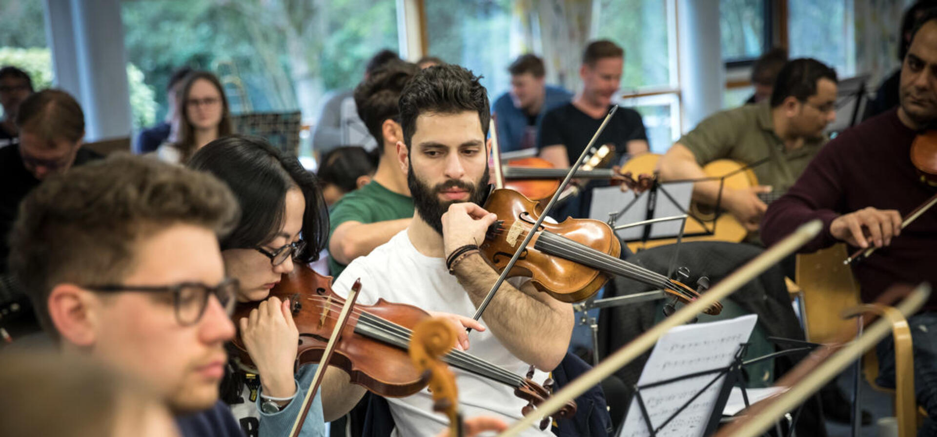 Germany. Bridges, a Frankfurt-based orchestra of international musicians, a number of whom are refugees from Syria, Iran, Afghanistan and Eritrea