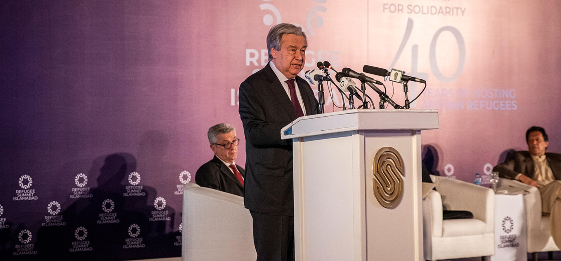 UN Secretary-General António Guterres speaks at the Refugee Summit in Islamabad, Pakistan.