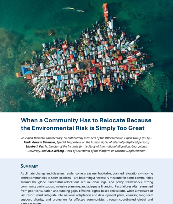 Thumbnail image of the cover of the IPEG expert commentary: When a community has to relocate because the environmental risk is simply too great