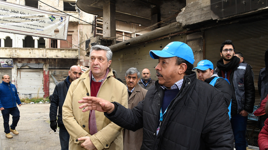 Syria. UN High Commissioner for Refugees meets internally displaced Syrians in Homs