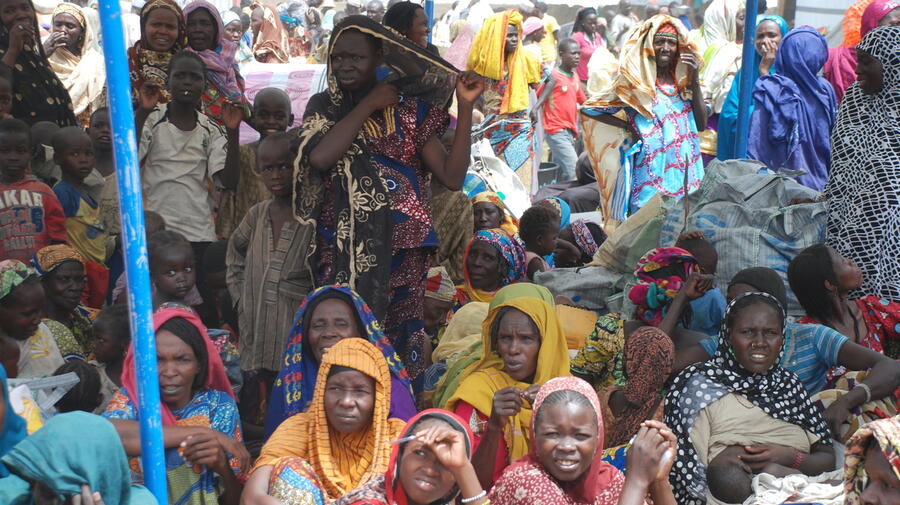Nigerian refugees returning from Cameroon, waiting for registration in Banki IDP camp, Nigeria