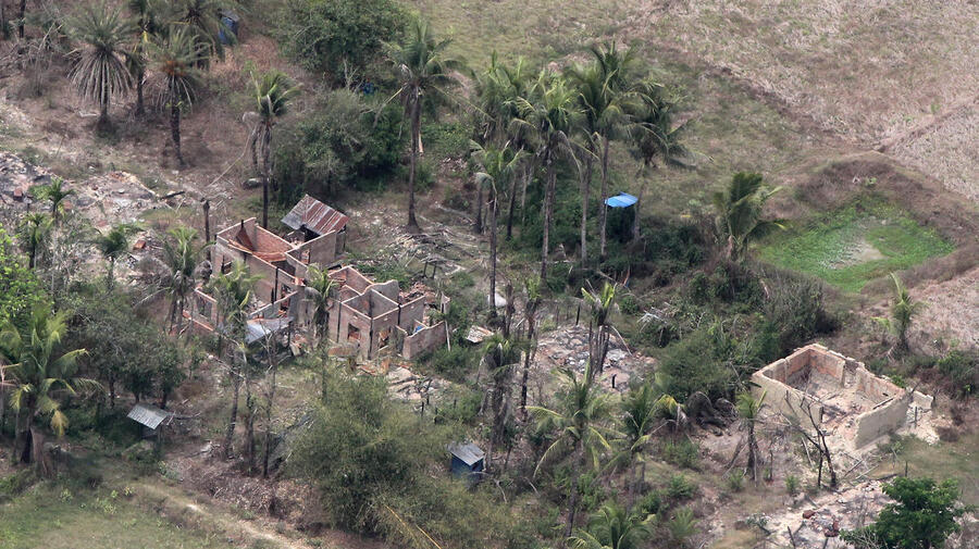 Myanmar. Aerial view shows burned down villages once inhabited by the Rohingya