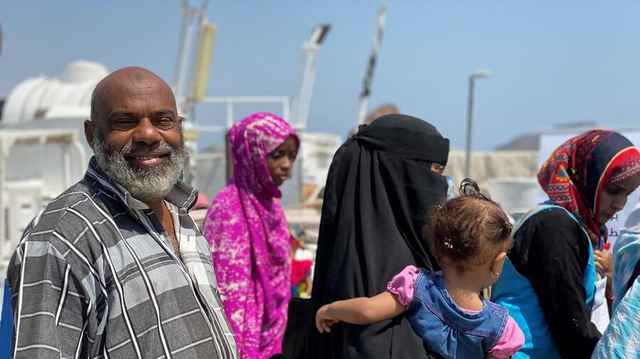 Yemen. Suliman, 67, a refugee from Somalia return home from Yemen