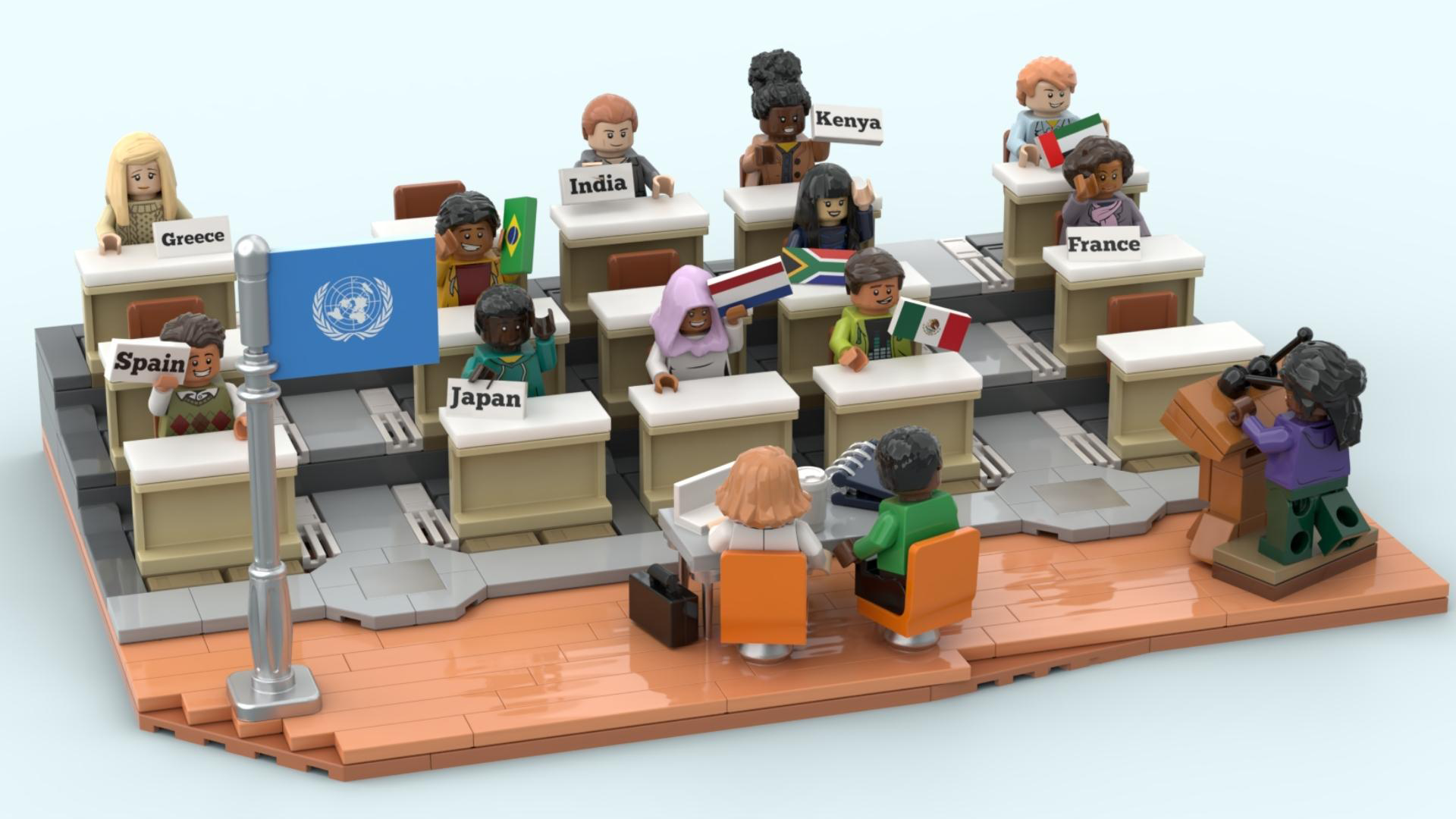In 2021 daagde UNHCR studenten uit om ideeën te ontwikkelen om vluchtelingen en hun gastgemeenschappen te helpen. Een artiest bouwde LEGO modellen die de beste ideeën uitbeeldden. © UNHCR