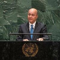 Former President of Iraq Barham Salih addresses the UN General Assembly in New York in 2019.