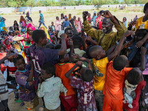 Sudanese refugees celebrate Eid al-Adha with the local community at a UNHCR-supported displacement site at Korsi in the Central African Republic.