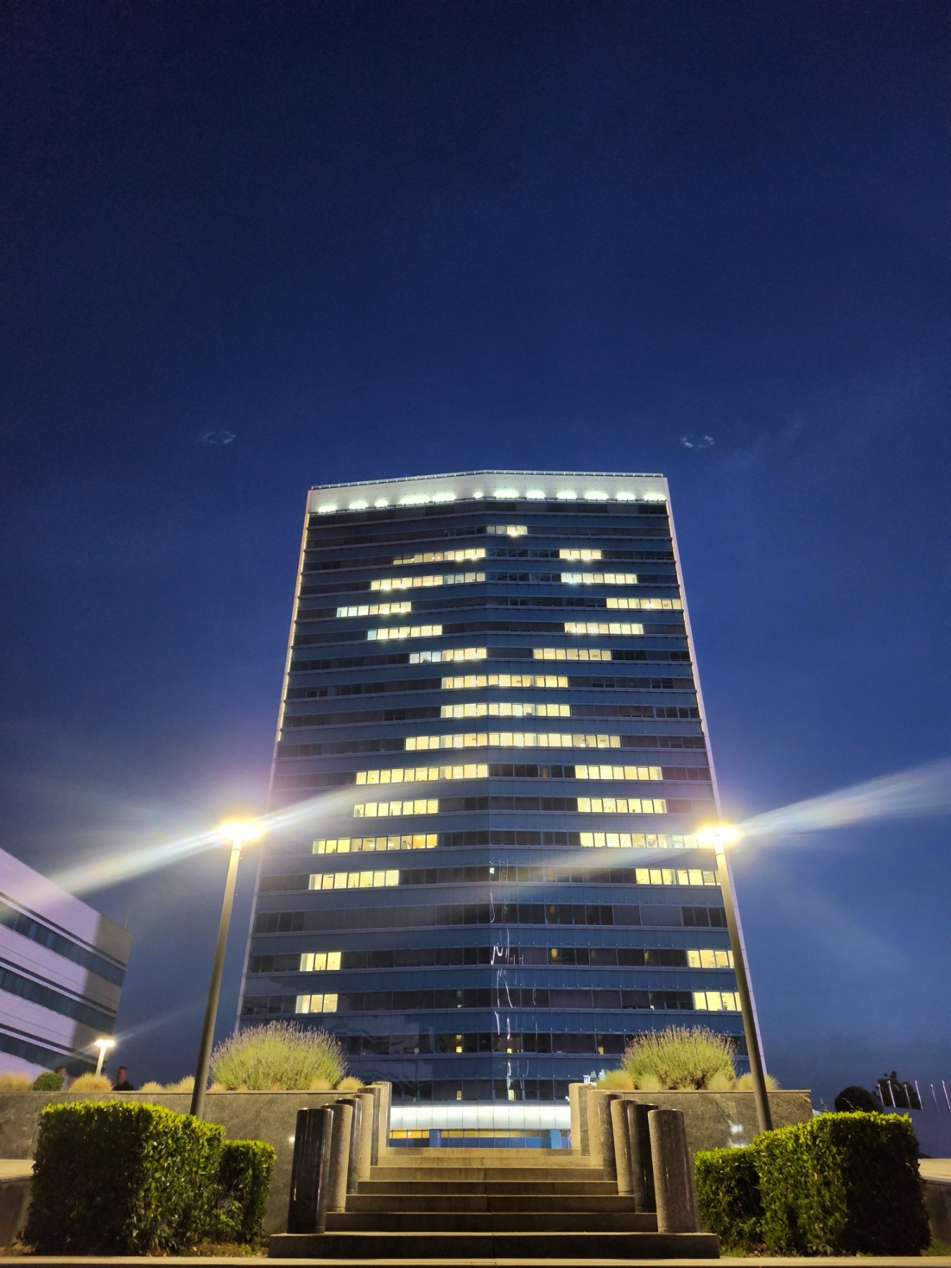 #WithRefugees ribbon created with windows lights on the Bosnian government building in Sarajevo