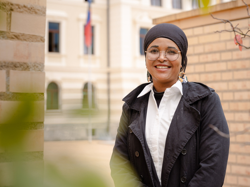 Woman smiling at camera