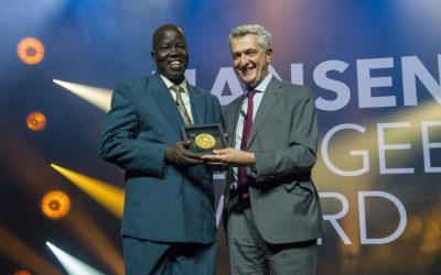 在2018年颁奖典礼上，南苏丹医生获颁南森难民奖
