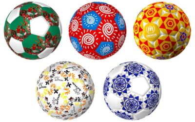 Five footballs designed by young artists will raise funds for refugee sports programmes