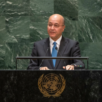 Former President of Iraq Barham Salih addresses the UN General Assembly in New York in 2019.