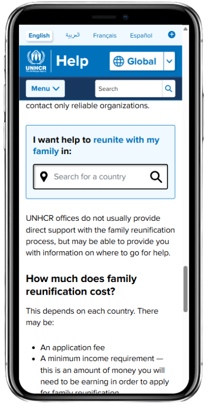 Screenshot of a Help page about family reunification