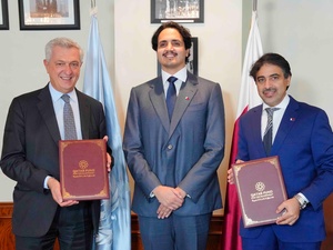 أثناء حفل توقيع اتفاقية بقيمة 5 ملايين دولار بين المفوضية وصندوق قطر للتنمية لإعادة تأهيل المنازل في أوكرانيا.