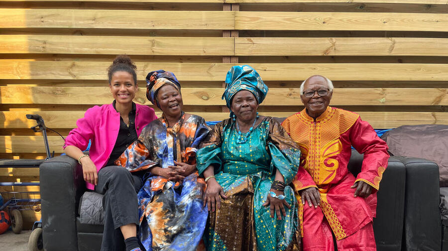The Netherlands. GWA Gugu Mbatha-Raw meets with Françoise Sabuni and her family, Margheritte Sabuni and Jean Baptiste Sabuni, in Broeksterwald