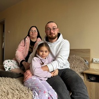 Artem, Sofiia and Varvara in their appartment 