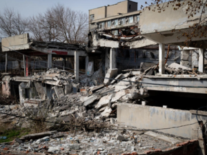 Buildings lie in ruins following a Russian missile attack on the city of Dnipro in December 2024.