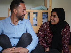 Slovenia. Refugees from Afghanistan Haseebullah Joinda, 34, and his wife, Muska, 29, resettled to Slovenia from Türkiye in 2004 after the earthquake on 6 February 2023 in their home in Ljubljana.