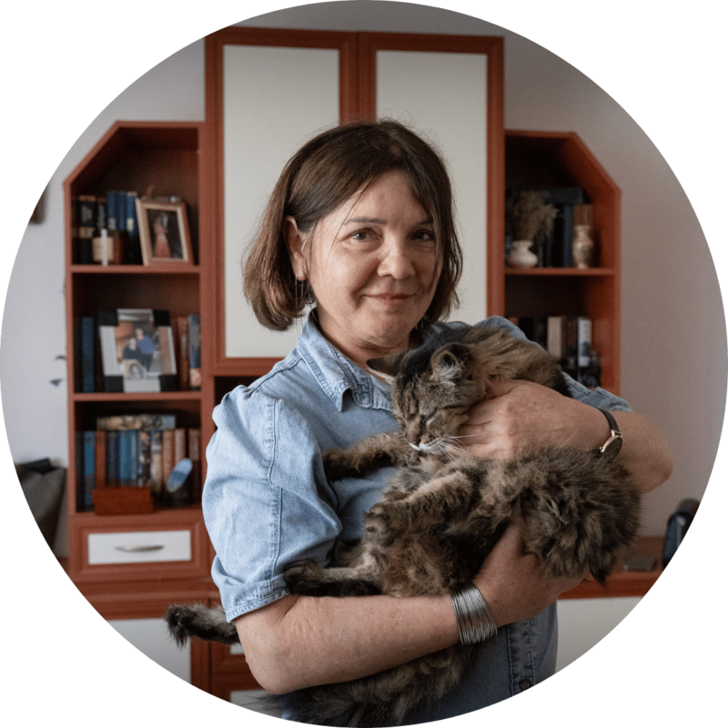 A woman in Ukraine holding her cat