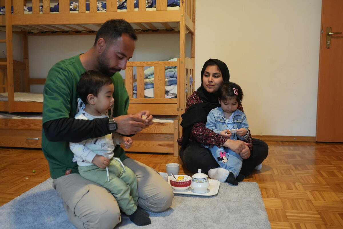 Slovenia. Refugees from Afghanistan Haseebullah Joinda, 34, and his wife, Muska, 29, with their younger daughter, Esra, 3, and son, Yousuf, 2, resettled to Slovenia from Türkiye in 2004 after the earthquake on 6 February 2023 in their home in Ljubljana.