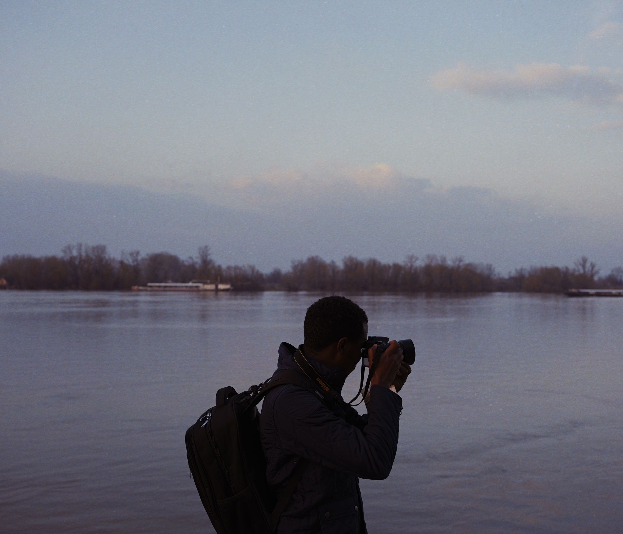 Kharim captures a winter Danube scene during an aimless stroll around Belgrade with his Refugee Buddy and mentor, Vladimir Živojinović