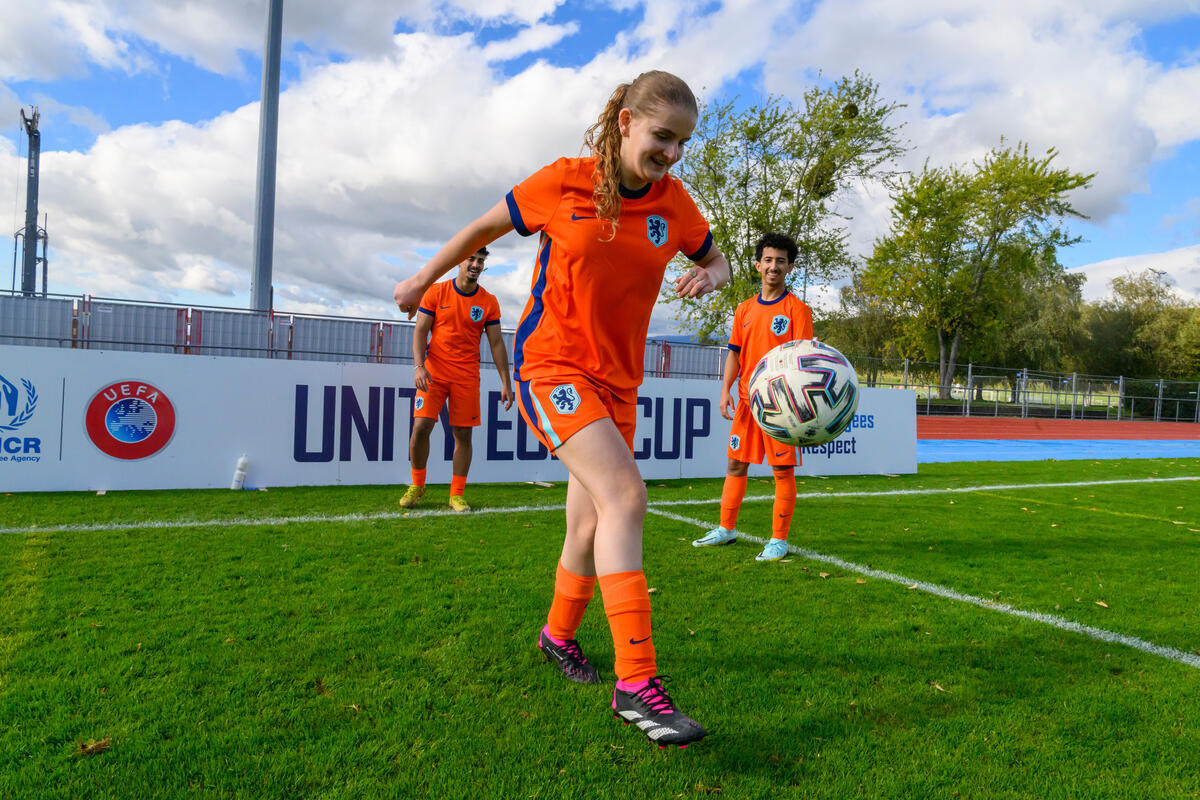Players from the Netherlands team, warming up before the match begins.