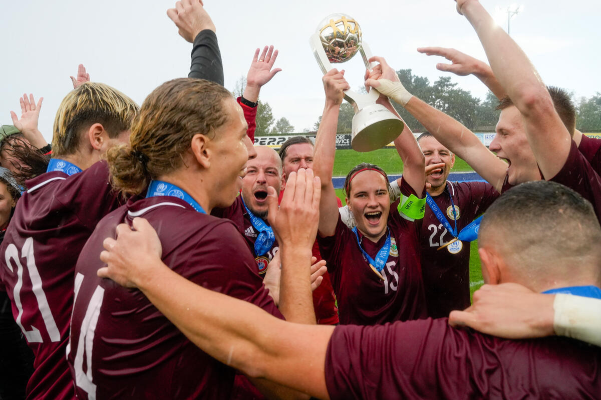 The Latvia team celebrates a well-deserved win at the 2024 Unity EURO Cup.