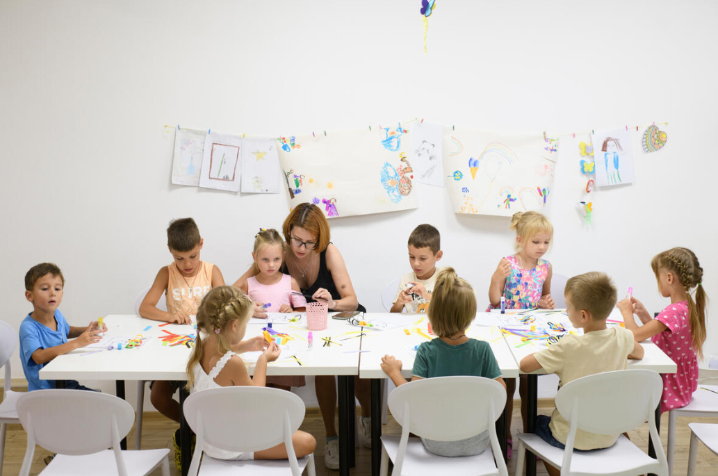Valeria, 37, from Dnipro, Ukraine, teaches Ukrainian refugee children at the Integriko centre in Varna, Bulgaria. The training hub employs teachers and volunteers to help Ukrainian refugees integrate quickly into their host country.