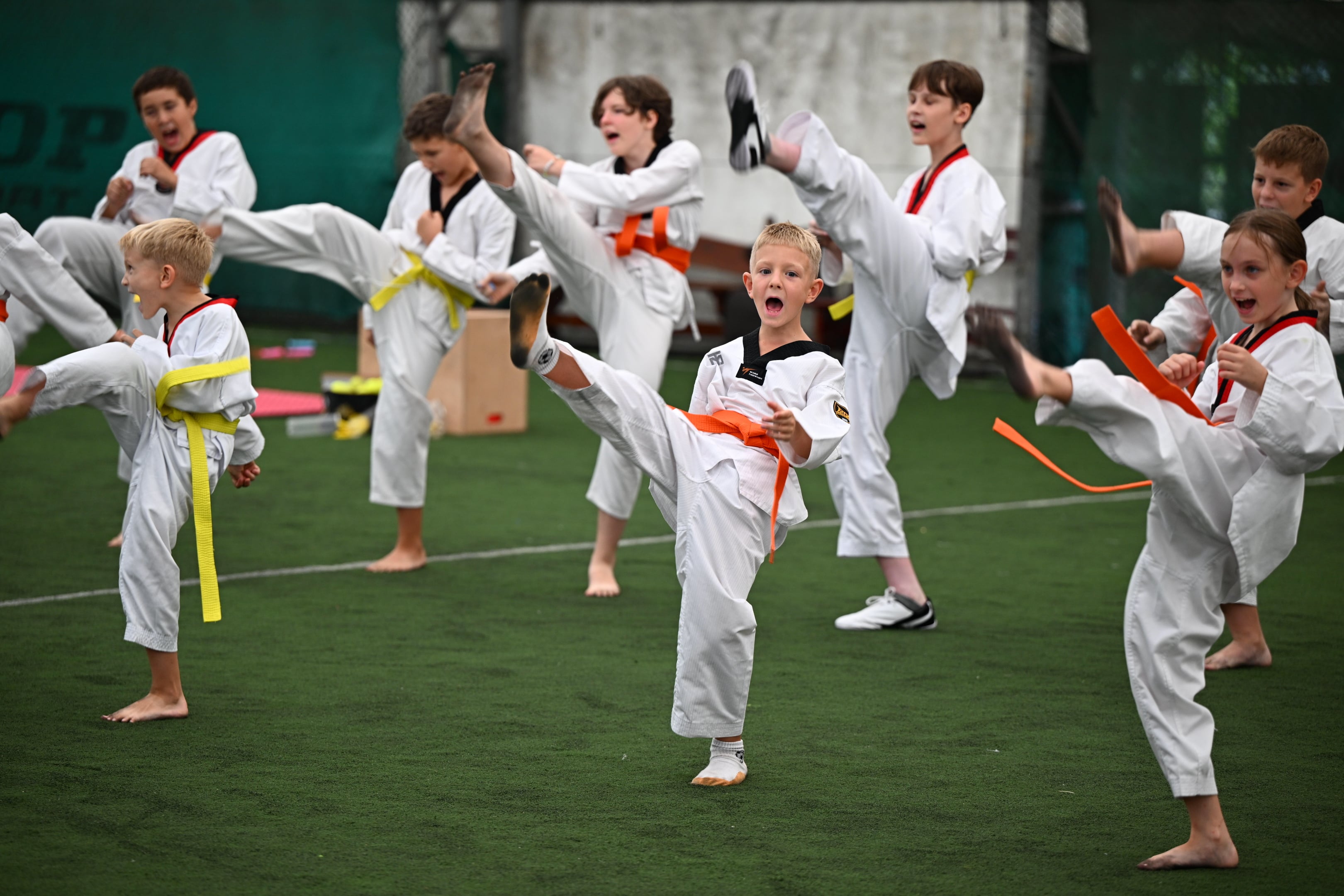 Children practicing taekwondo in Bulgaria.