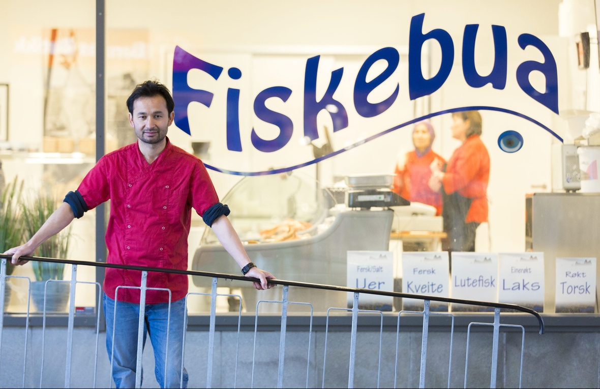 Outside the Fiskebua restaurant in Norway.