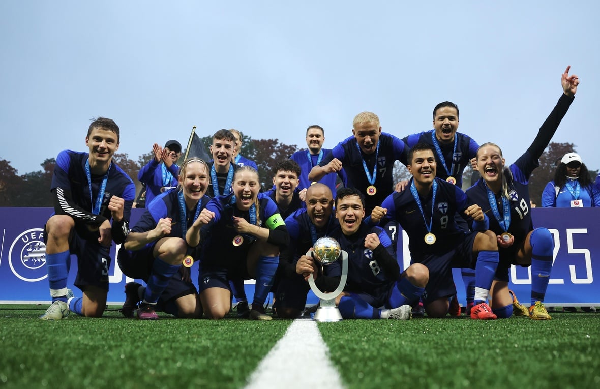 Finland celebrate their win at the Unity Euro Cup tournament in Zeist, the Netherlands, in October 2025.