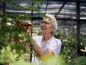 Sœur Rosita Milesi dans une serre construite dans le cadre d'un projet d'agriculture durable