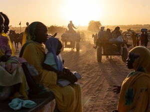 Chad. Sudanese refugees arrive at border in Adre fleeing violence