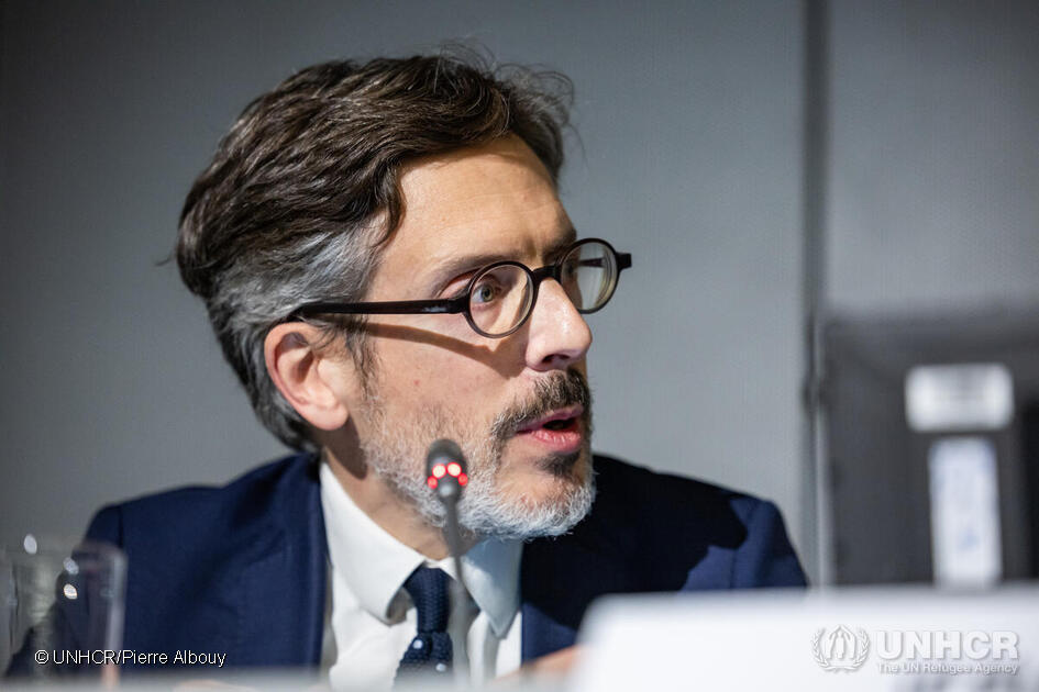 Julien Boucher General Director of the Office for the Protection Refugees and Stateless Persons (OFPRA), France , speaks at the High-Level Event ‘Synergies in action: advancing the complementary implementation of the Global Compact on Refugees and the Global Compact for Safe, Orderly, and Regular Migration including through route-based approaches to mixed movement’, one of a series of discussions at the Global Refugee Forum 2023