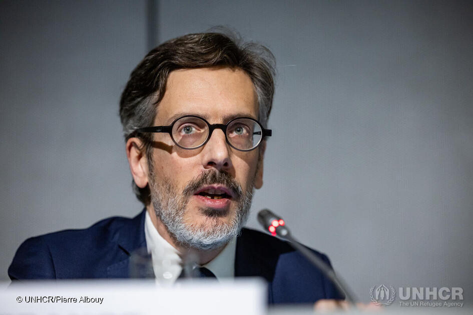 Julien Boucher General Director of the Office for the Protection Refugees and Stateless Persons (OFPRA), France , speaks at the High-Level Event ‘Synergies in action: advancing the complementary implementation of the Global Compact on Refugees and the Global Compact for Safe, Orderly, and Regular Migration including through route-based approaches to mixed movement’, one of a series of discussions at the Global Refugee Forum 2023