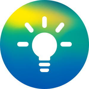 An icon of a light bulb that lights up, representing new ideas and innovation